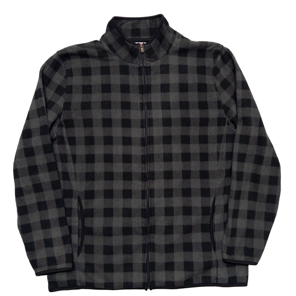 Hudson North Jacket Mens Large Black‎ Gray Buffalo Plaid Fleece Full Zip Pockets